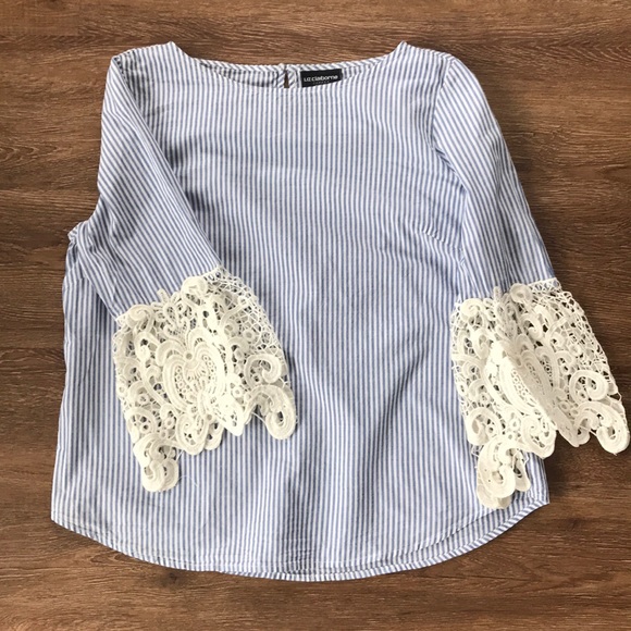 Striped top with Lace Sleeves - Picture 1 of 3